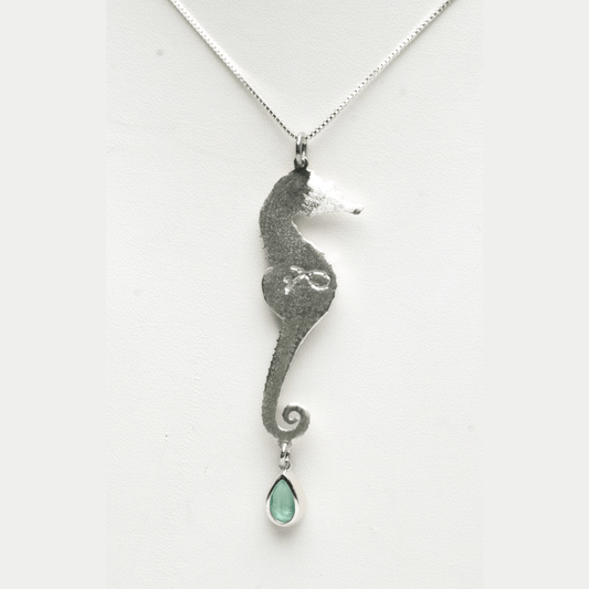 925 Silver Seahorse Pendant with Dangling Exquisite Colombian Emerald by Viviana Puello