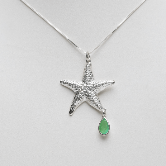 925 Silver Shining Star Pendant with Dangling Exquisite Colombian Emerald by Viviana Puello