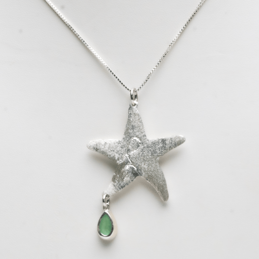 925 Silver Shining Star Pendant with Dangling Exquisite Colombian Emerald by Viviana Puello