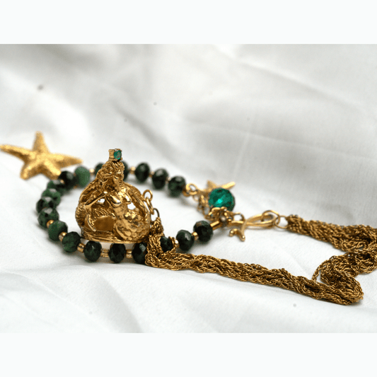 Mermaid Bracelet With Emerald Ring Gold Plated Silver