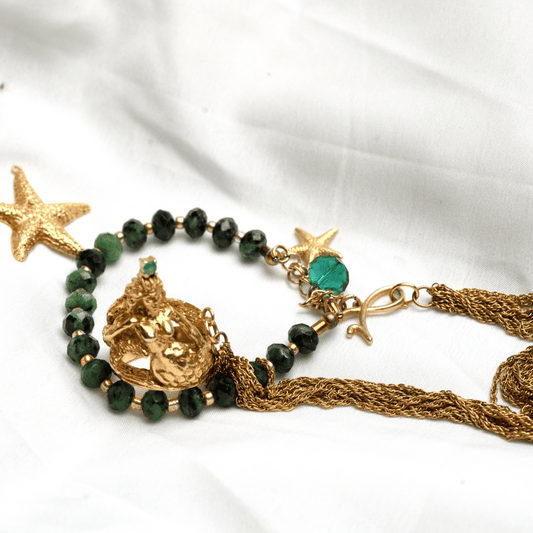 Mermaid Bracelet With Emerald Ring Gold Plated Silver