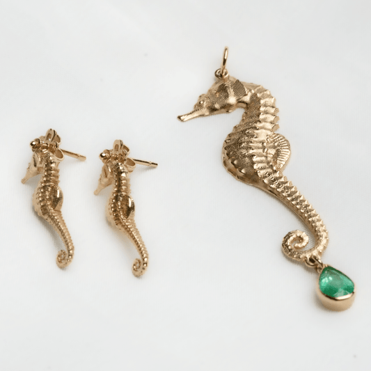 18K Gold Seahorse Earrings by Viviana Puello