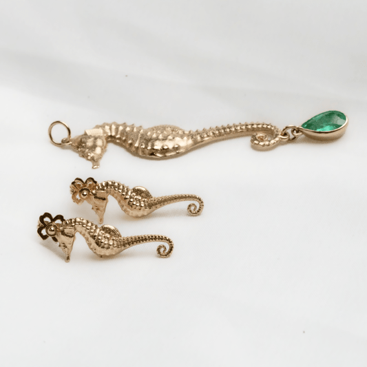 18K Gold Seahorse Earrings by Viviana Puello