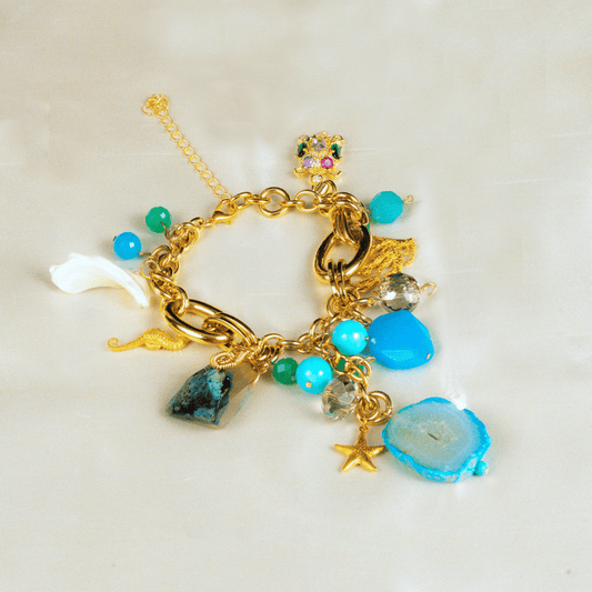 Ocean Echo Bracelet in Blue Agate, Turquoise, and Mother of Pearl: Baru's Serenity Whisper